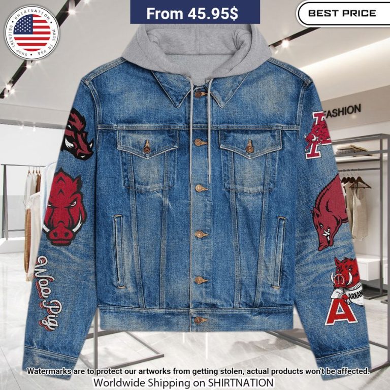 Arkansas Razorbacks Woo Pig Hooded Denim Jacket Best picture ever