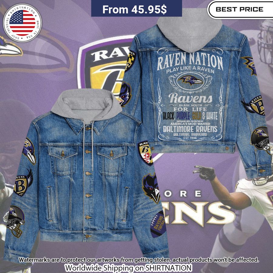 Baltimore Ravens Hooded Denim Jacket Good click