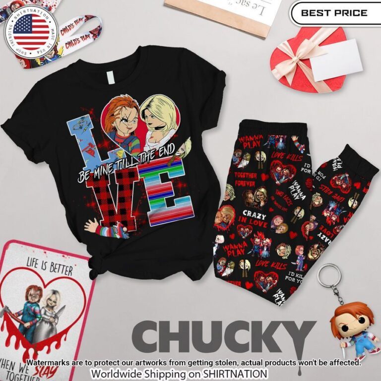 chucky and tiffany love be mine till the end pajamas set 1