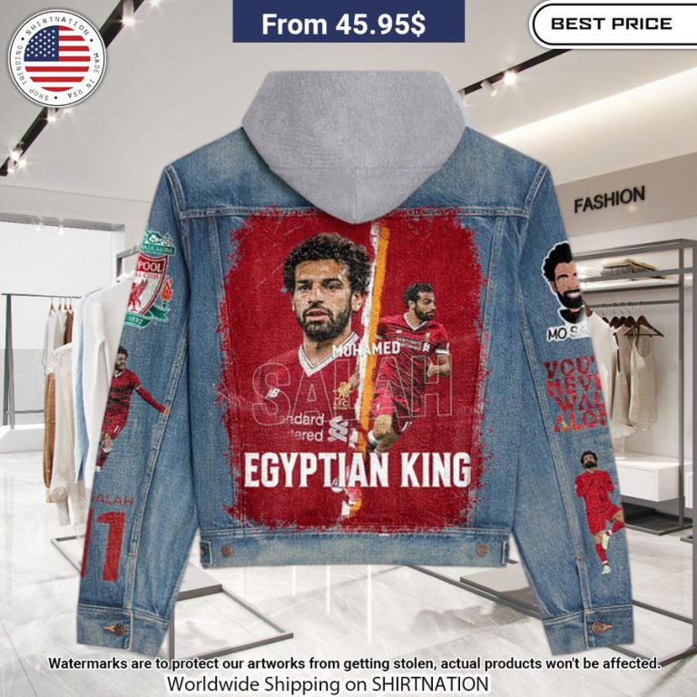 Egyptian King Mo Salah Hooded Denim Jacket Pic of the century