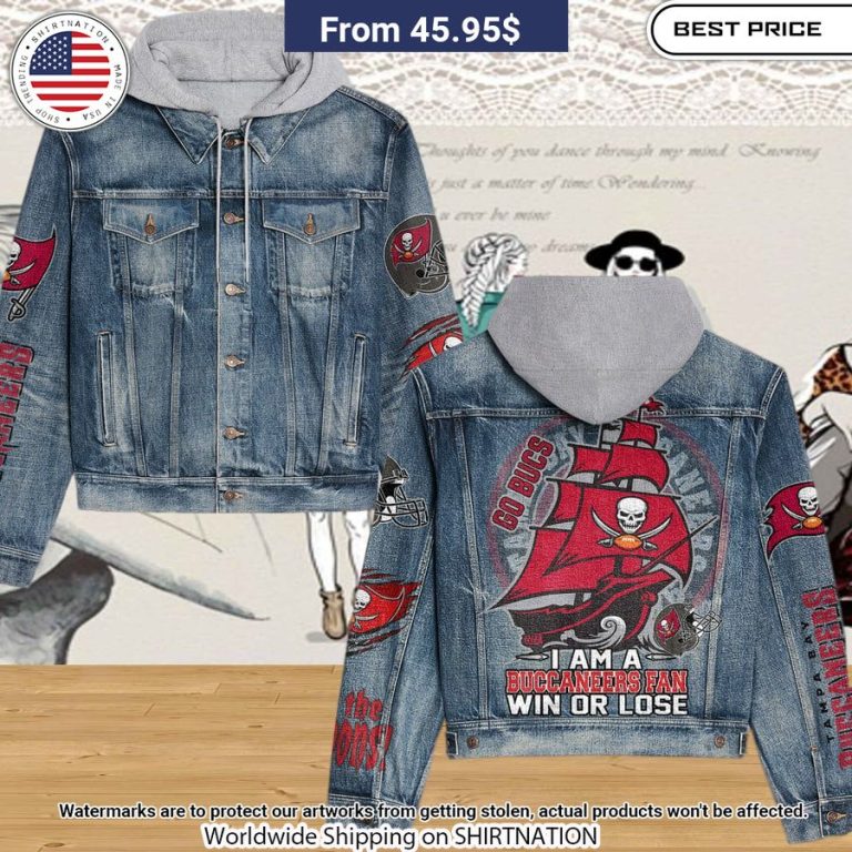 Go Bucs I am a Buccaneers fan win or lose Hooded Denim Jacket Cutting dash