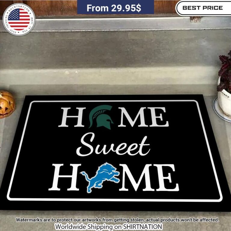 Home Sweet Home Detroit Lions Michigan State Spartans Doormat Stand easy bro