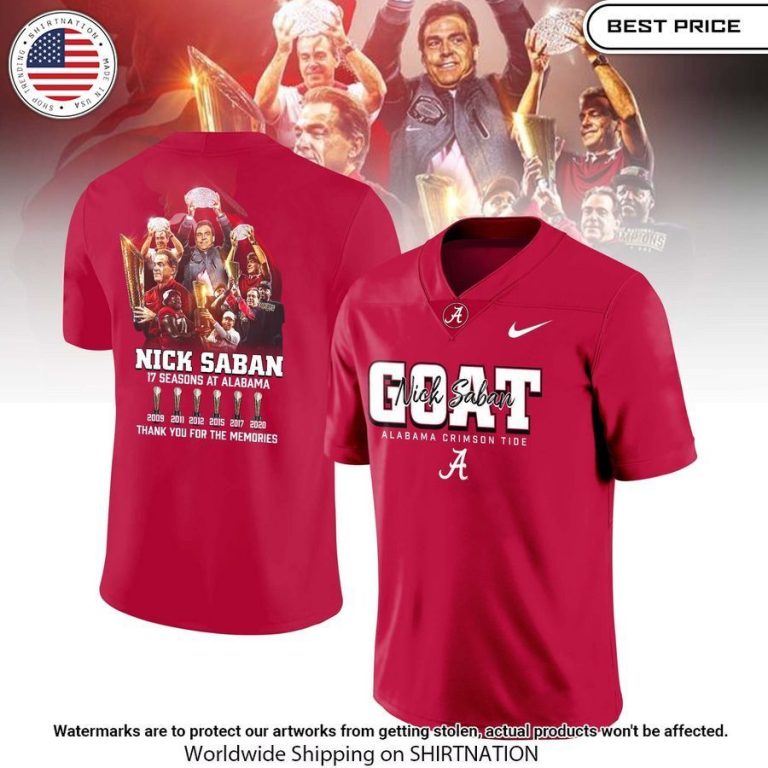 nick saban 17th seasons at alabama crimson tide football jersey 1