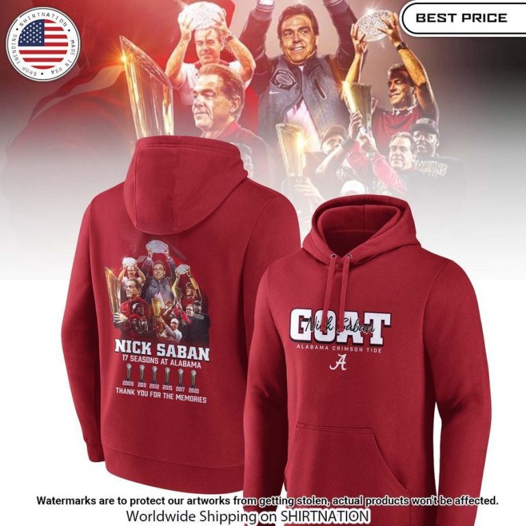 nick saban 17th seasons at alabama crimson tide hoodie 1