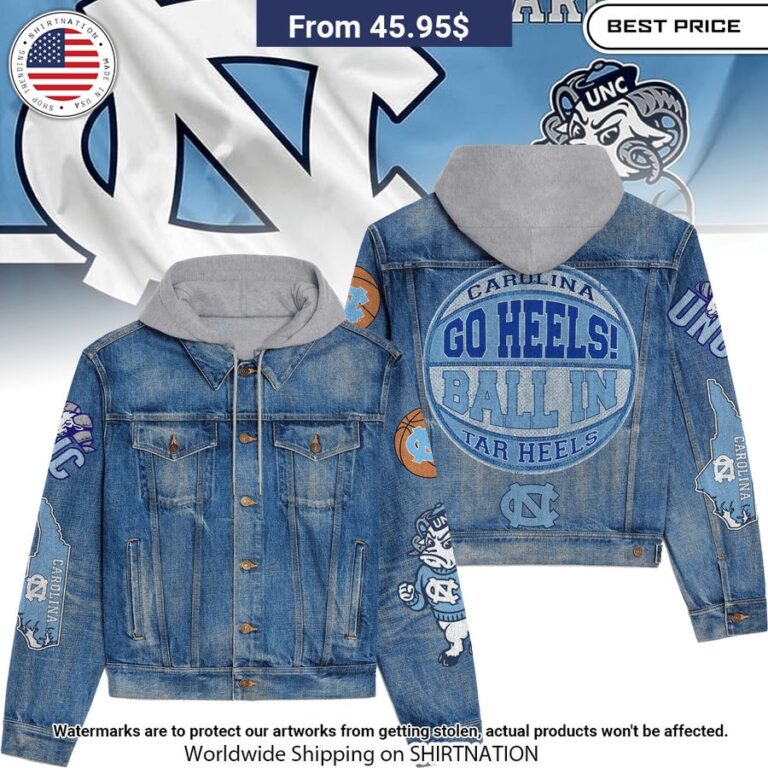 North Carolina Tar Heels Go heels Hooded Denim Jacket Pic of the century