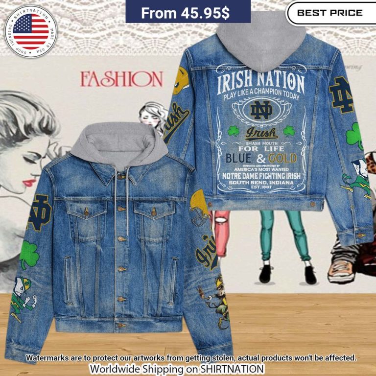 Notre Dame Fighting Irish Hooded Denim Jacket I like your hairstyle