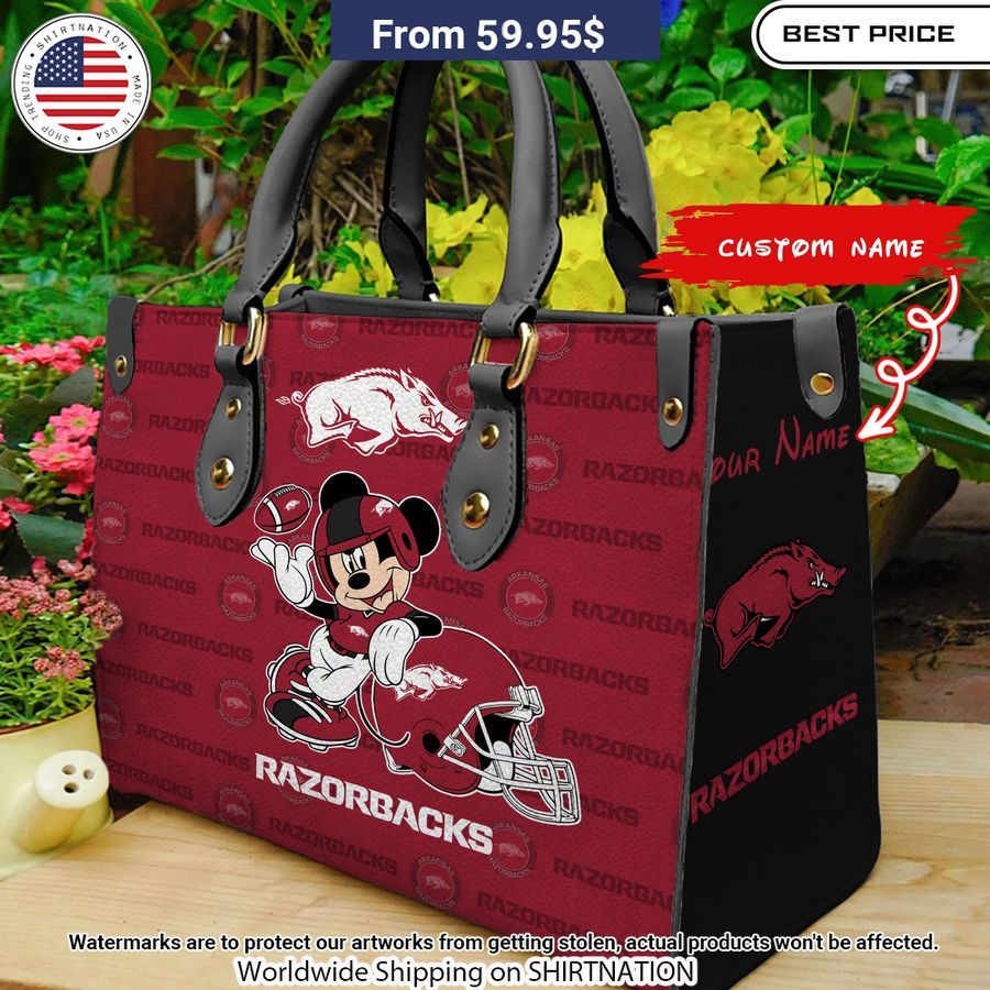 Personalized Arkansas Razorbacks Mickey Leather Hand Bag Out of the world