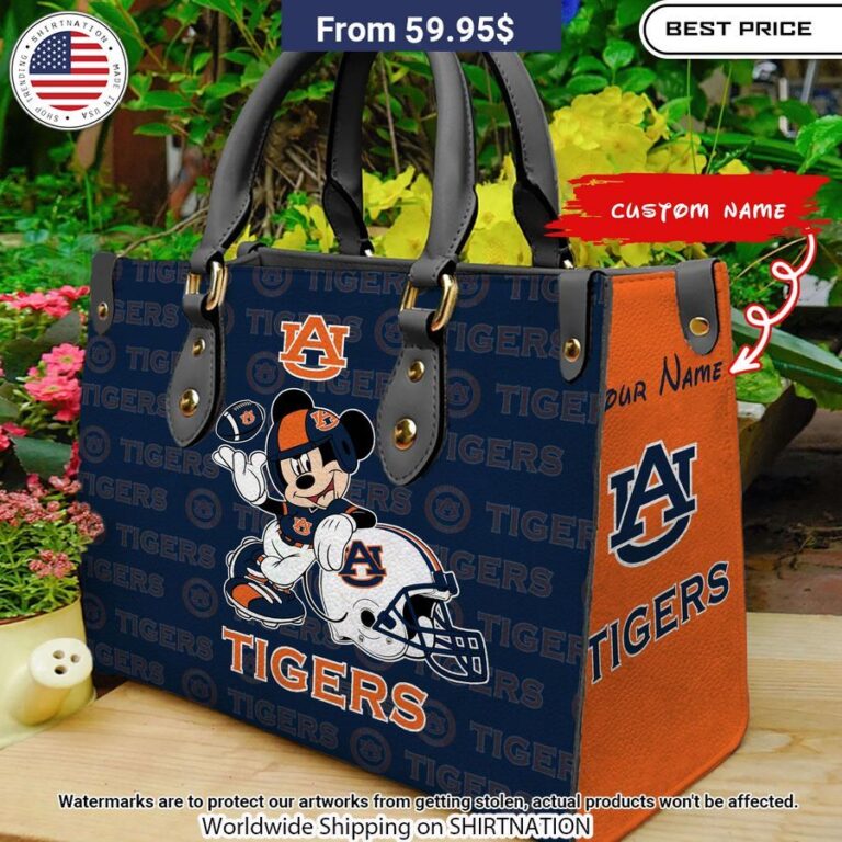 Personalized Auburn Tigers Mickey Leather Hand Bag Handsome as usual