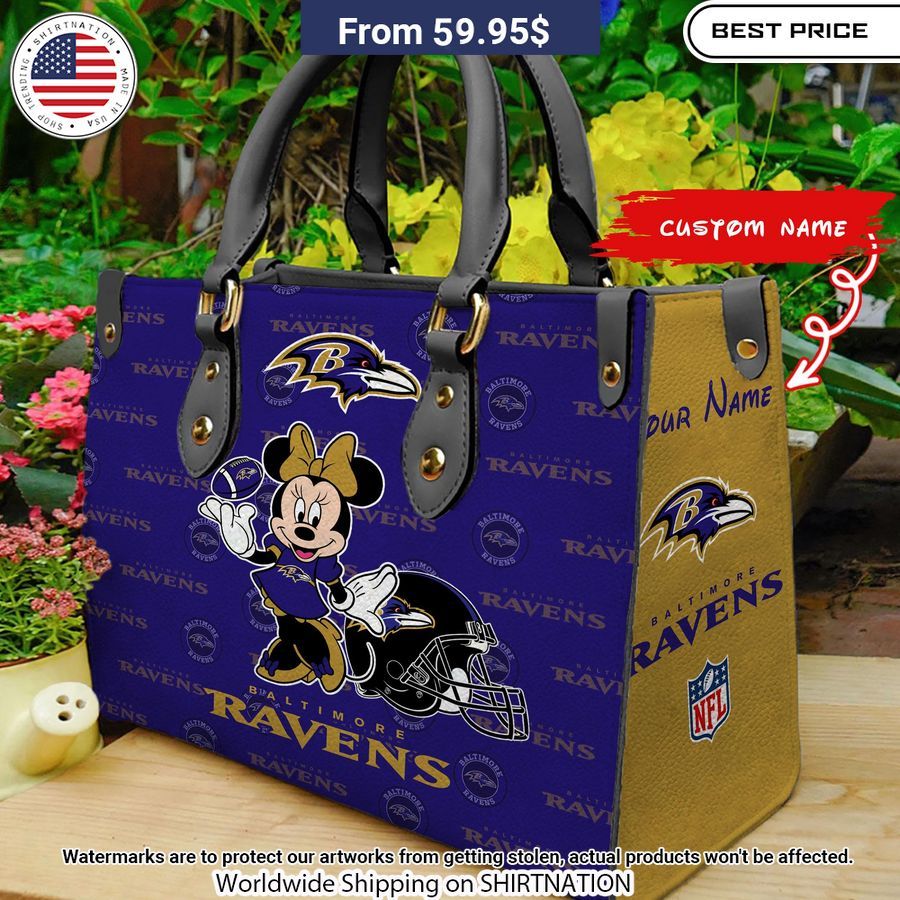 Personalized Baltimore Ravens Minnie Leather Hand Bag She has grown up know