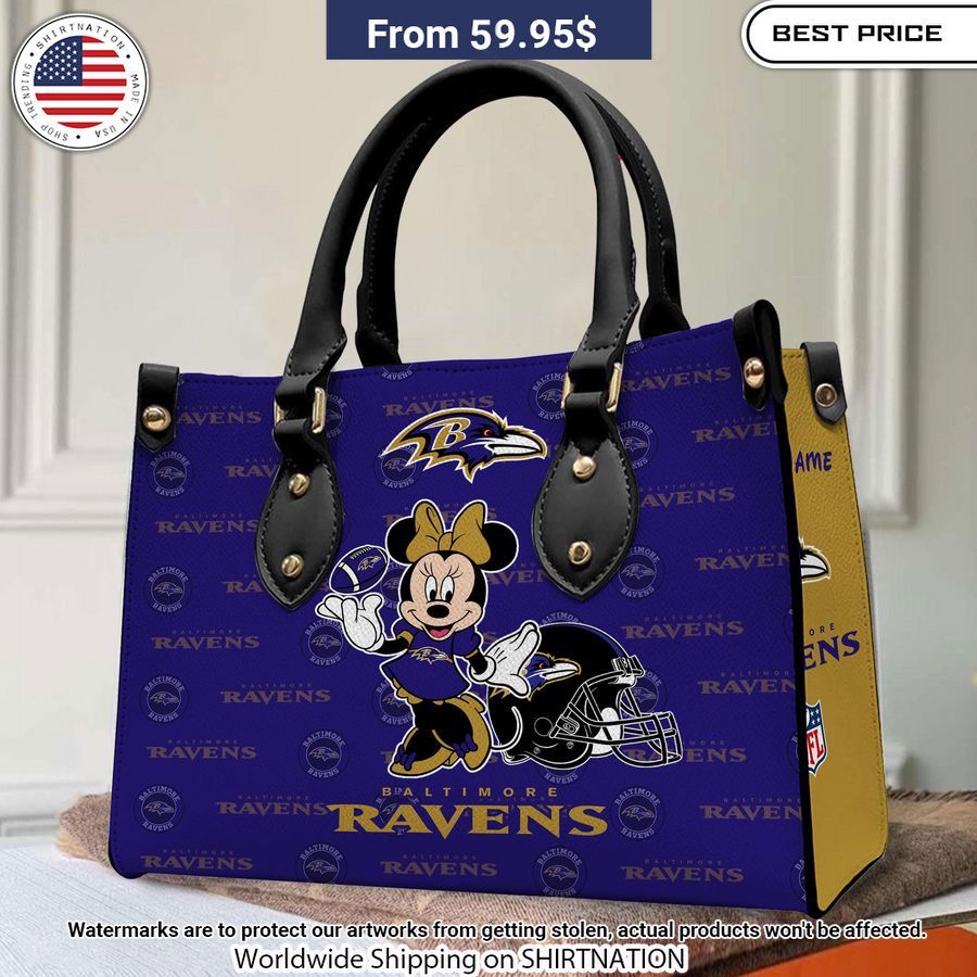 Personalized Baltimore Ravens Minnie Leather Hand Bag Selfie expert