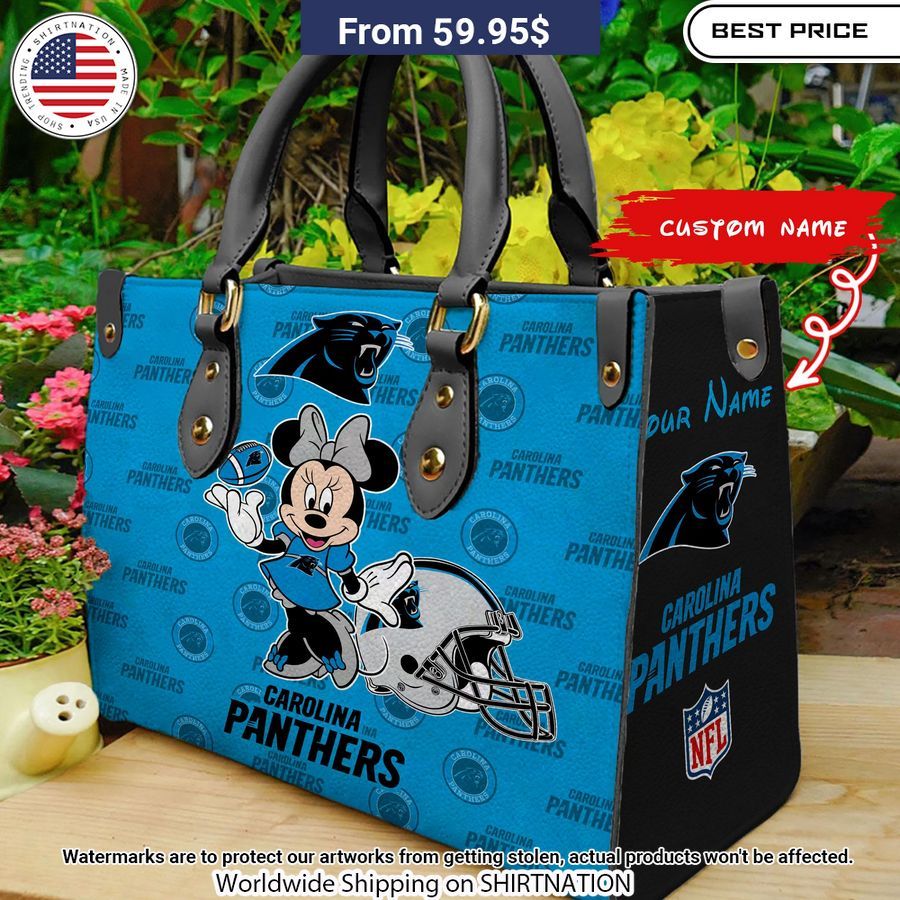 Personalized Carolina Panthers Minnie Leather Hand Bag Ah! It is marvellous