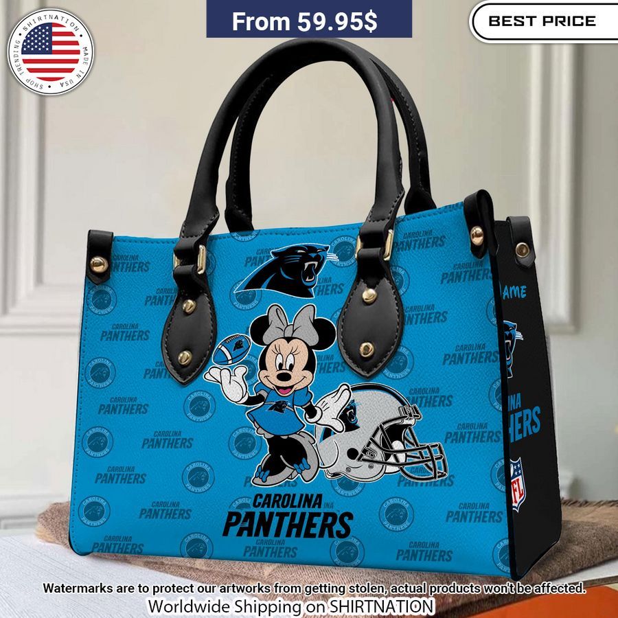 Personalized Carolina Panthers Minnie Leather Hand Bag You look lazy