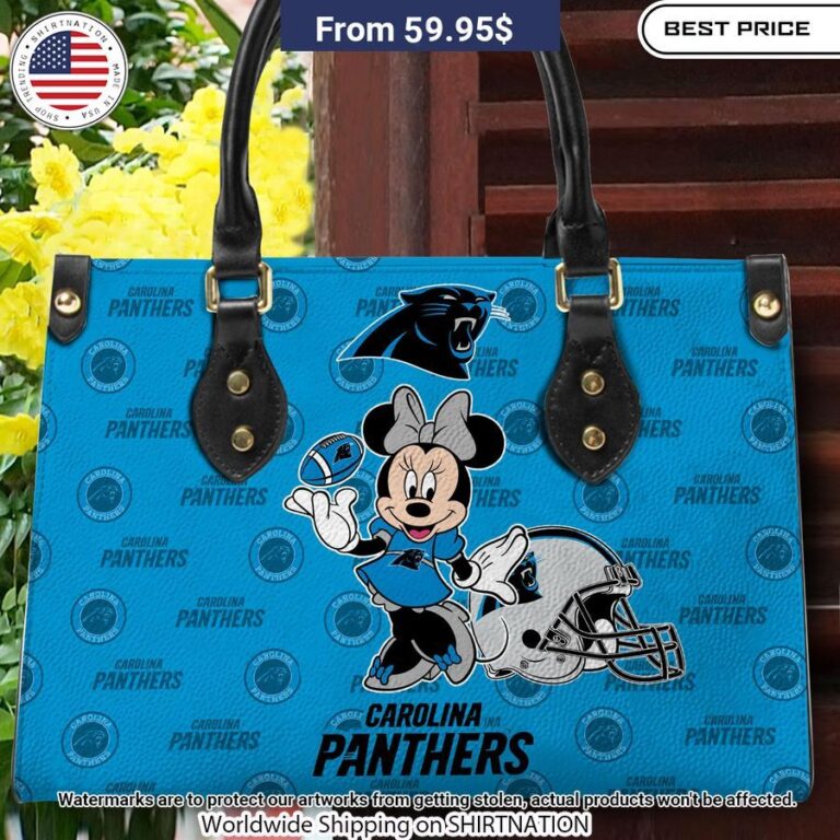 Personalized Carolina Panthers Minnie Leather Hand Bag Good look mam