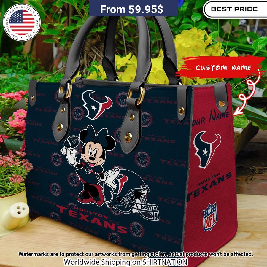 Personalized Houston Texans Minnie Leather Hand Bag Impressive picture.