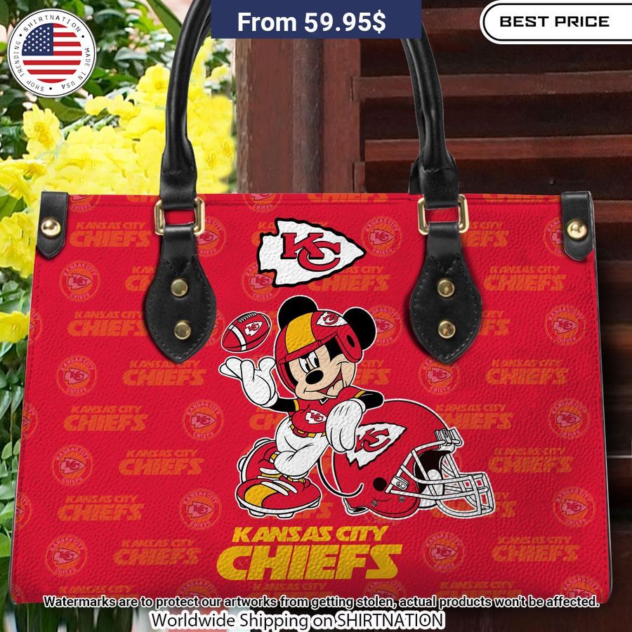 Personalized Kansas City Chiefs Mickey Leather Hand Bag Speechless