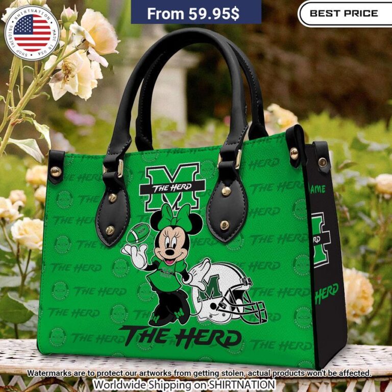 Personalized Marshall Thundering Herd Minnie Leather Hand Bag Loving click