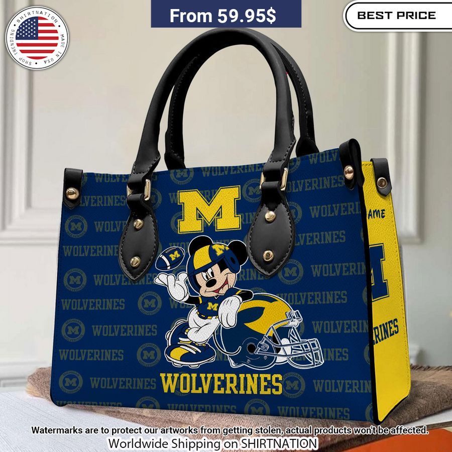 Personalized Michigan Wolverines Mickey Leather Hand Bag Heroine