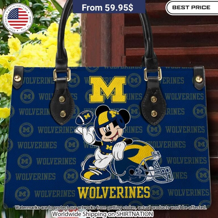 Personalized Michigan Wolverines Mickey Leather Hand Bag You look lazy