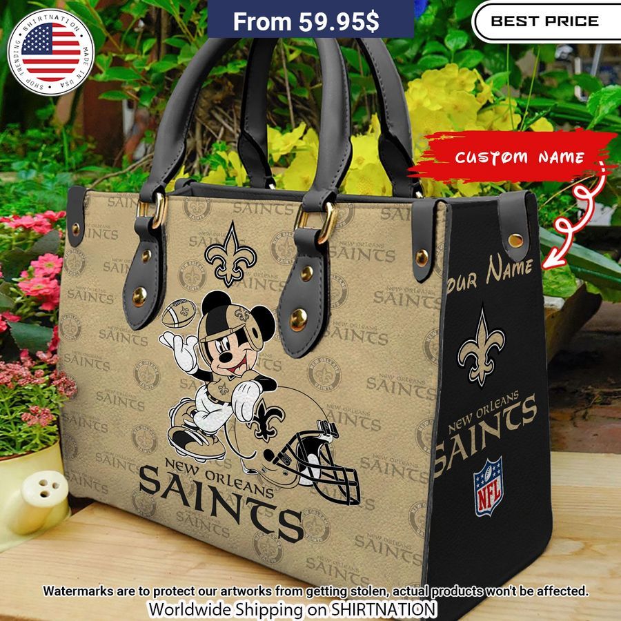 Personalized New Orleans Saints Mickey Leather Hand Bag You look handsome bro