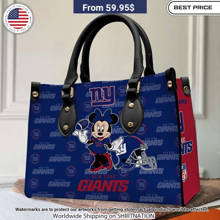Personalized New York Giants Minnie Leather Hand Bag Cutting dash