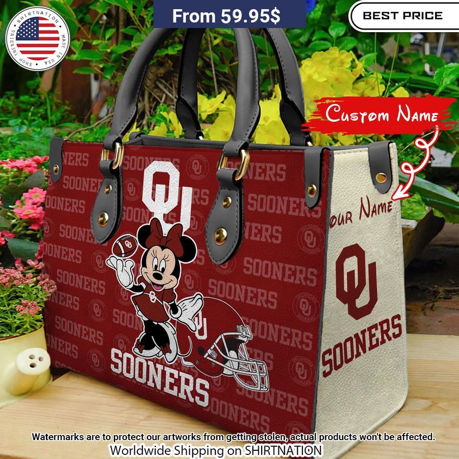 Personalized Oklahoma Sooners Minnie Leather Hand Bag Handsome as usual