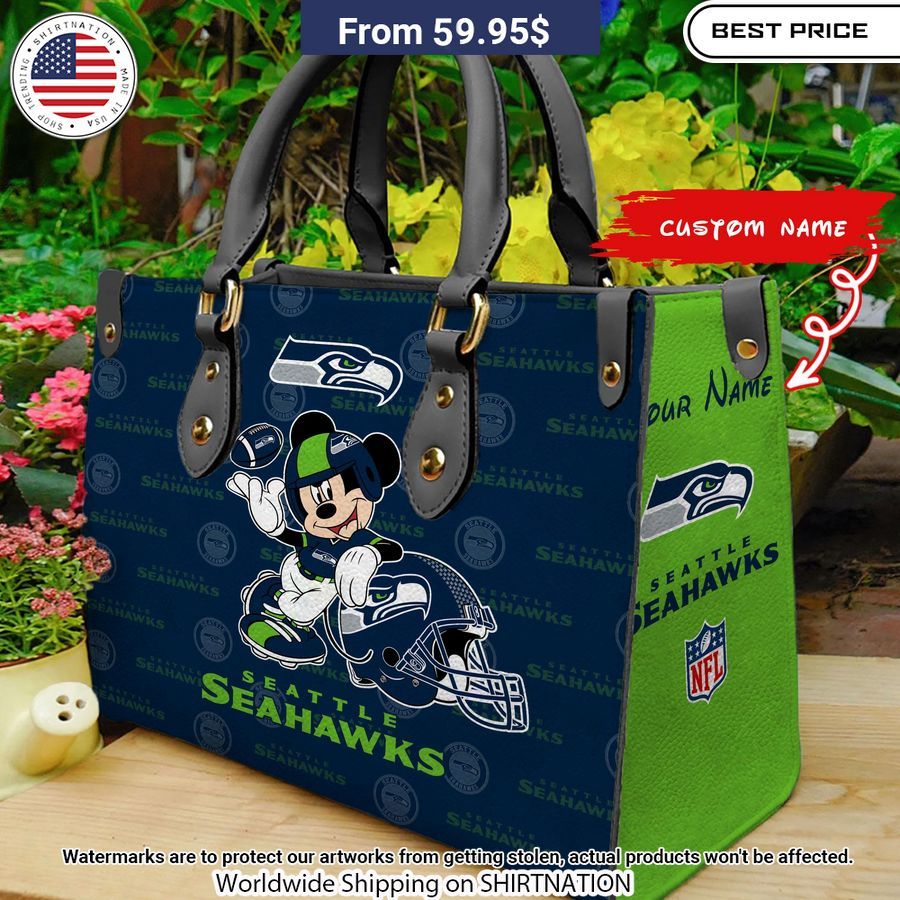 Personalized Seattle Seahawks Mickey Leather Hand Bag Studious look