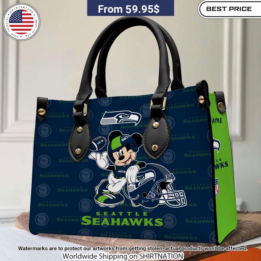 Personalized Seattle Seahawks Mickey Leather Hand Bag Impressive picture.