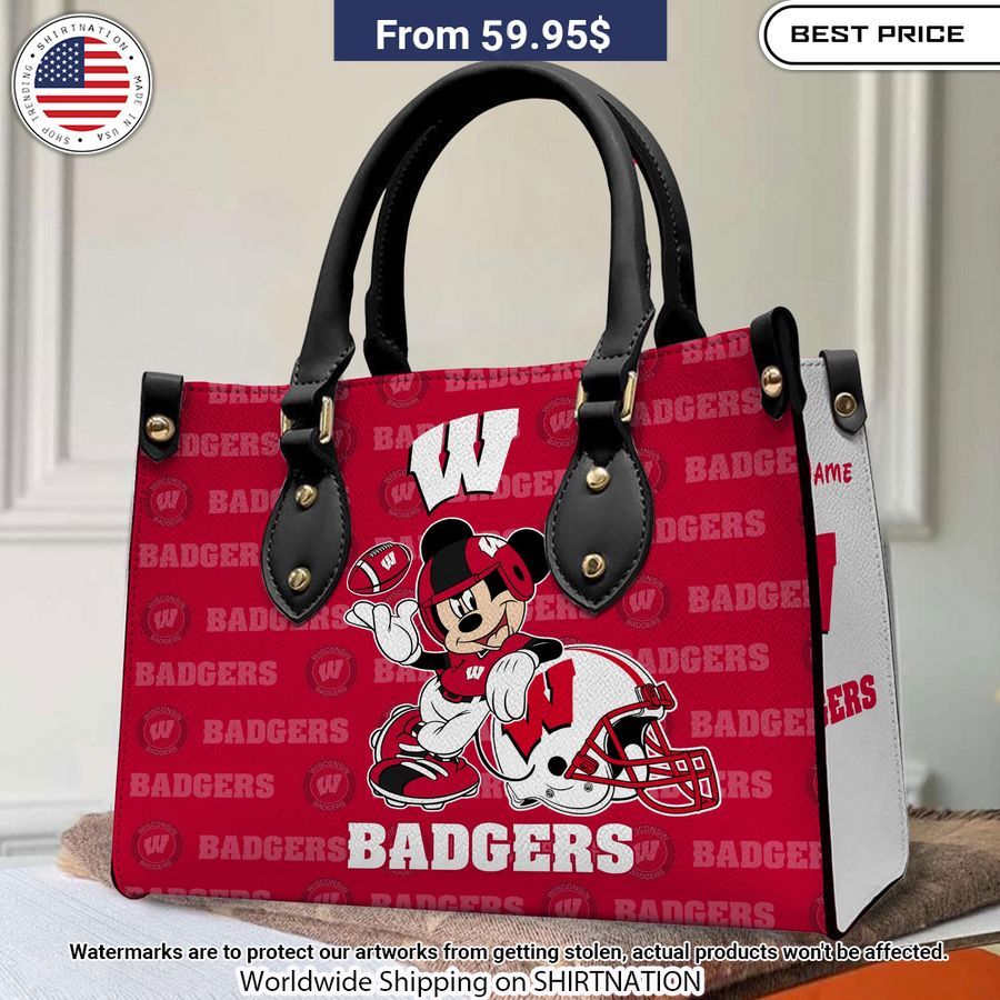 Personalized Wisconsin Badgers Mickey Leather Hand Bag Nice photo dude