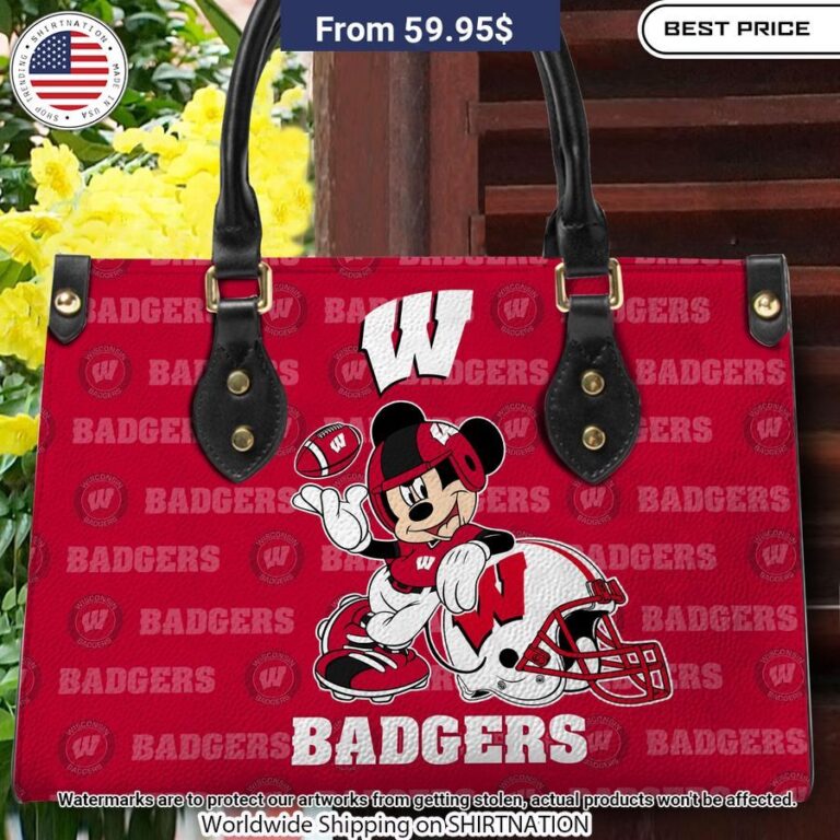 Personalized Wisconsin Badgers Mickey Leather Hand Bag Cuteness overloaded