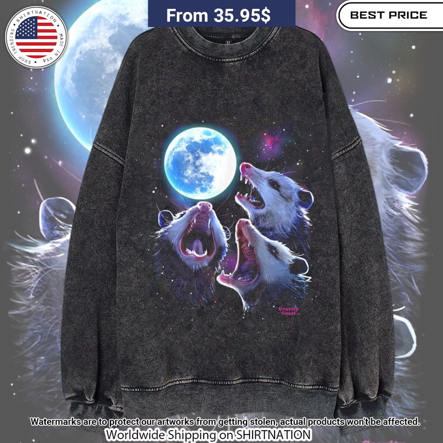 Three Possums Howling at Moon Sweatshirt Natural and awesome