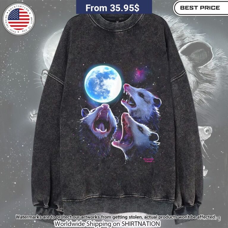 Three Possums Howling at Moon Sweatshirt Elegant picture.