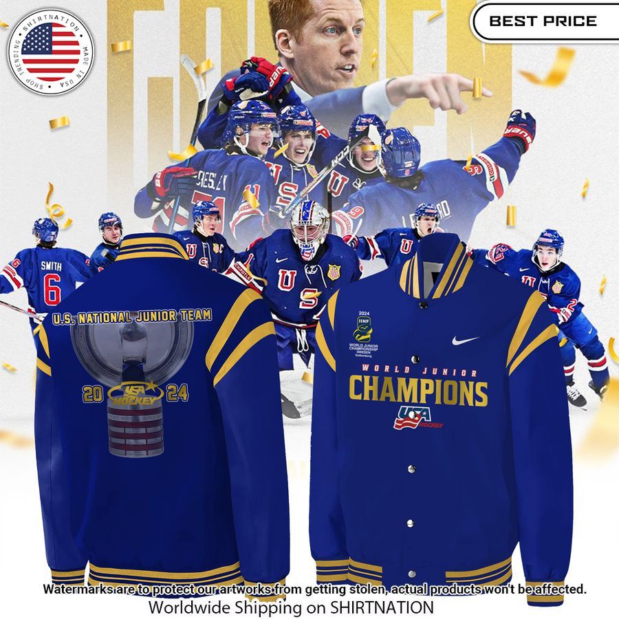 USA Hockey World Junior Champions 2024 Baseball Jacket • Shirtnation