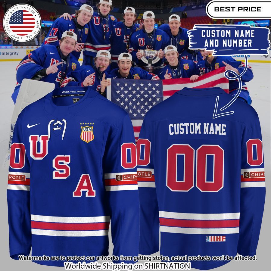 usa hockey world junior ice hockey champions 2024 hockey jersey 1