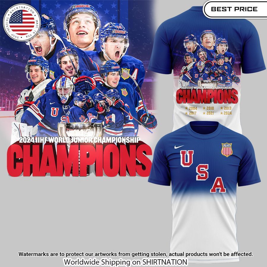 usa hockey world junior ice hockey champions 2024 shirt 1