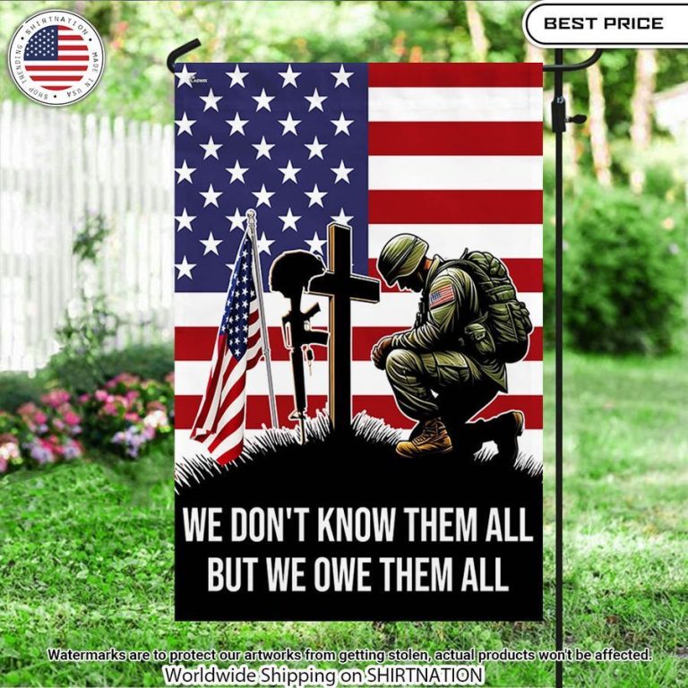 veteran kneeling soldier christian cross we dont know them all but we owe them all flag 1