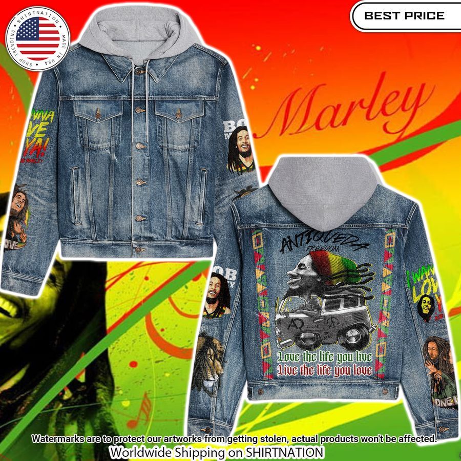 Bob Marley Love The Life You Live Hooded Denim Jacket Sizzling