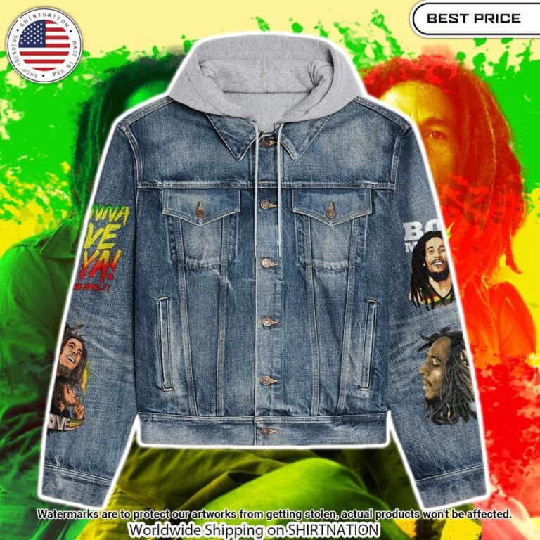 Bob Marley Love The Life You Live Hooded Denim Jacket Nice photo dude