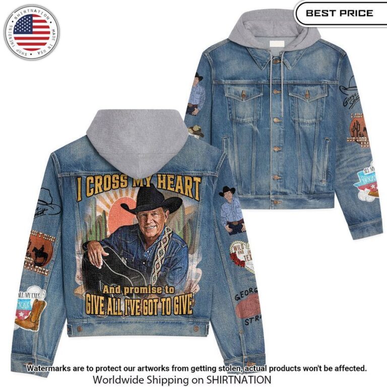 George Strait I Cross My Heart Hooded Denim Jacket Cutting dash