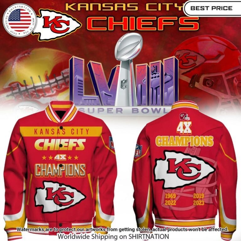 kansas city chiefs 4x super bowl lviii champions bomber jacket 1