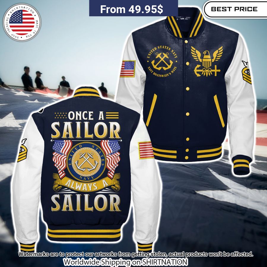 Once A Sailor Always A Sailor US Navy Baseball Jacket Rocking picture