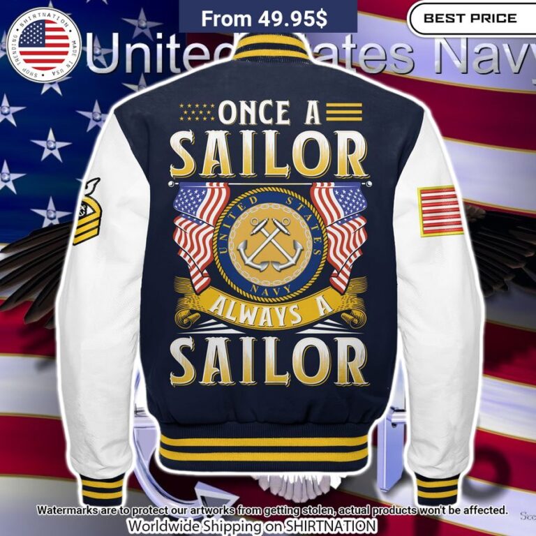 Once A Sailor Always A Sailor US Navy Baseball Jacket Long time