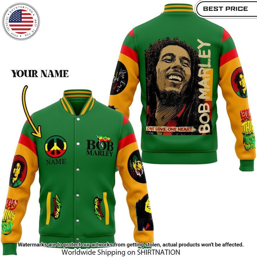 Personalized Bob Marley Baseball Jacket Elegant and sober Pic