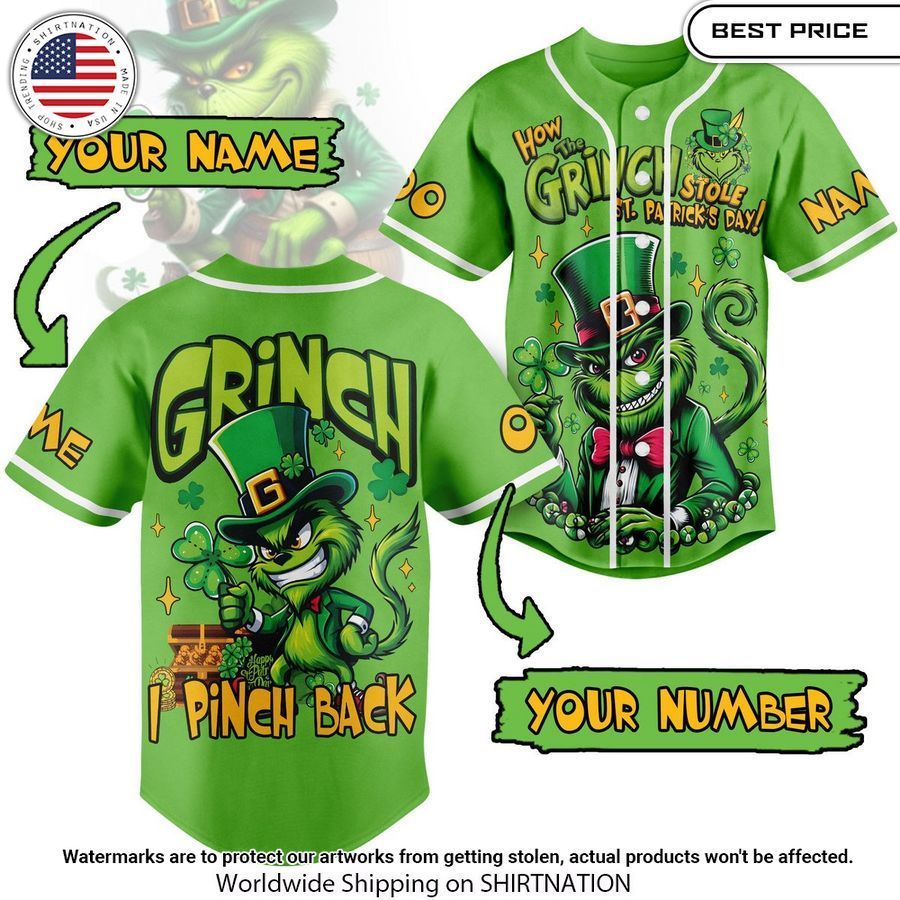 personalized the grinch i pinch back baseball jersey 1