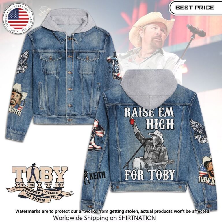 Raise Em High for Toby Keith US flag Hooded Denim Jacket Best couple on earth