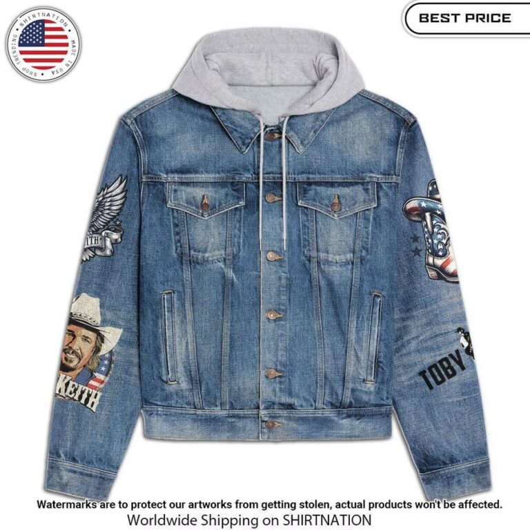 Raise Em High for Toby Keith US flag Hooded Denim Jacket Speechless