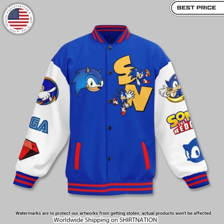 sonic the hedgehog speeds my game baseball jacket 2