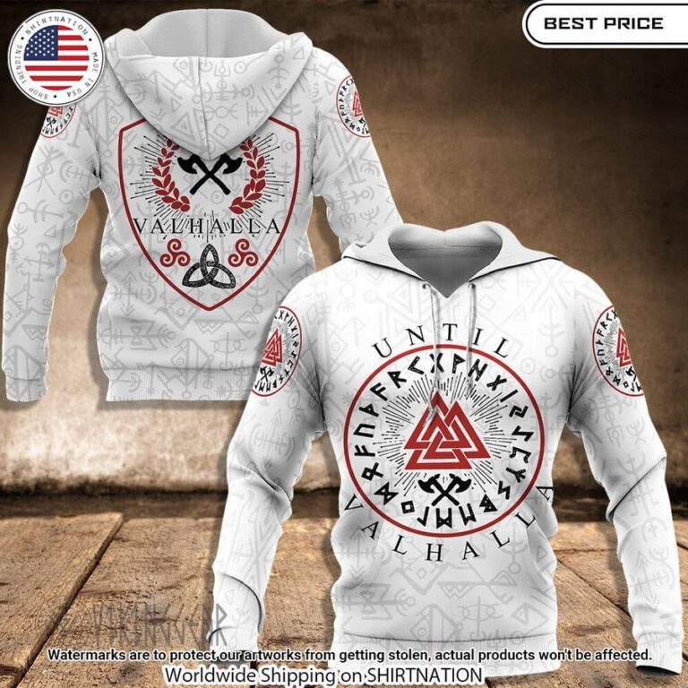 Valknut Until Valhalla White Viking Hoodie Loving click