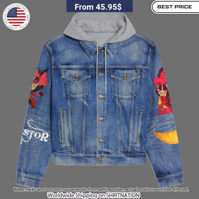 Hazbin Hotel Thanks I Hate it Hooded Denim Jacket Wow! This is gracious