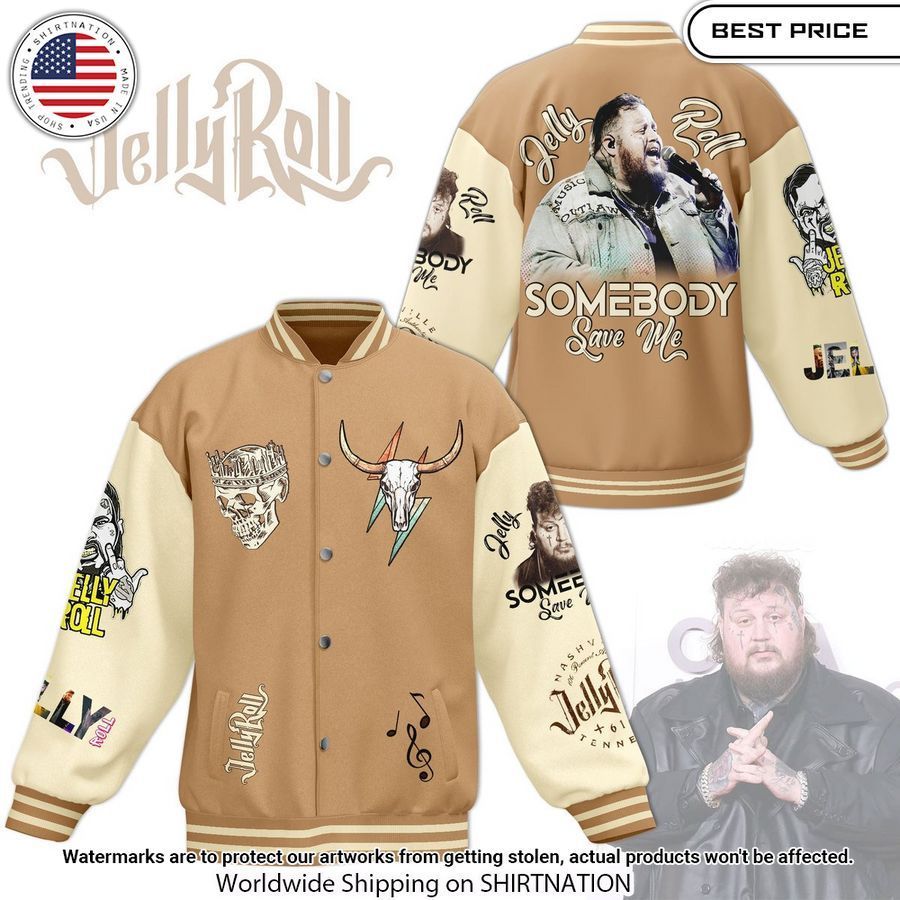 Jelly Roll Somebody Save Me Baseball Jacket Such a charming picture.