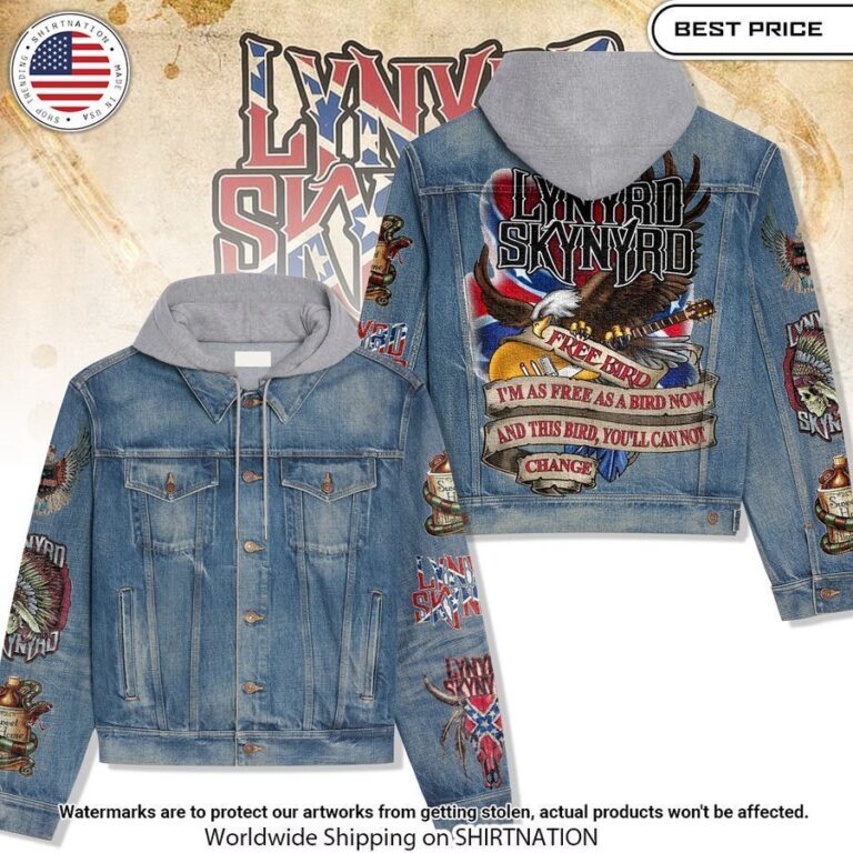 lynyrd skynyrd free bird hooded denim jacket 1